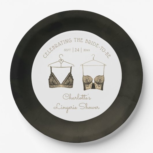 Black Chic Lace Waterverf Lingerie Vrijgezellenfee Papieren Bordje (Voorkant)