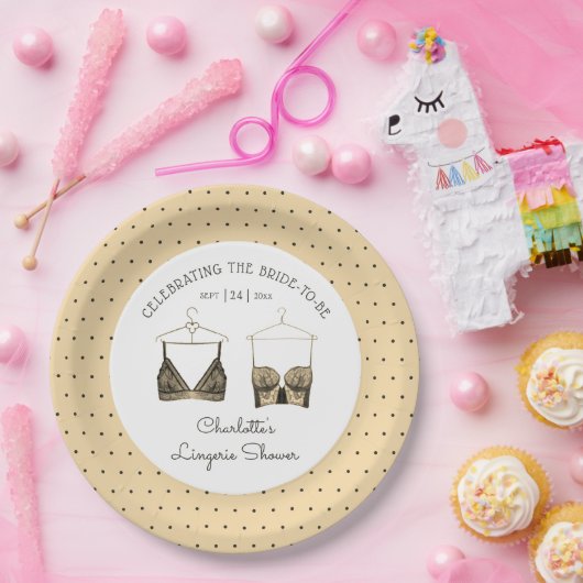Black Chic Lace Waterverf Lingerie Vrijgezellenfee Papieren Bordje (Feest)