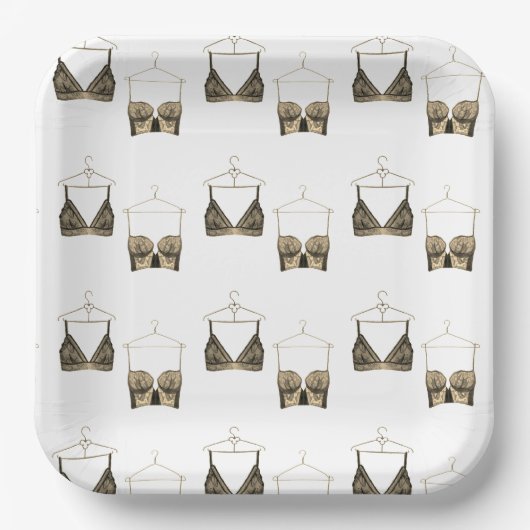 Black Chic Lace Waterverf Lingerie Vrijgezellenfee Papieren Bordje (Voorkant)