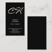 Black Chic Monogram Professional Visitekaartje (Voorkant / Achterkant)