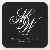 Black Chic Monogram Wedding Kartonnen Onderzetters (Voorkant)
