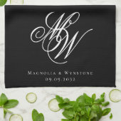 Black Chic Monogram Wedding Theedoek (Gevouwen)