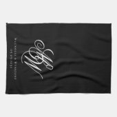 Black Chic Monogram Wedding Theedoek (Horizontaal)