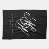Black Chic Monogram Wedding Theedoek (Horizontaal)