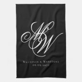 Black Chic Monogram Wedding Theedoek (Verticaal)