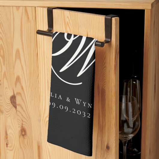 Black Chic Monogram Wedding Theedoek (Derde Gevouwen)