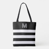 Black Chic Stripes Naam Monogrammed Tote Bag (Achterkant)