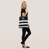 Black Chic Stripes Naam Monogrammed Tote Bag (Op model)