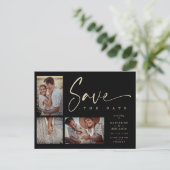 Black Chic Trendy Collage Wedding 3 foto's Briefkaart (Staand voorkant)