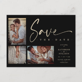 Black Chic Trendy Collage Wedding 3 foto's Briefkaart
