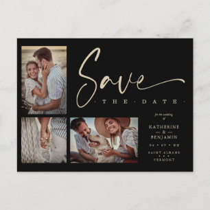 Black Chic Trendy Collage Wedding 3 foto's Briefkaart