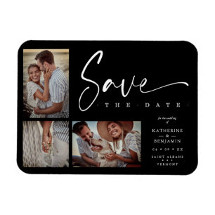 Black Chic Trendy Collage Wedding Covid19 3 Foto's Magneet