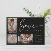 Black Chic Trendy Collage Wedding Covid19 3 Photos (Staand voorkant)