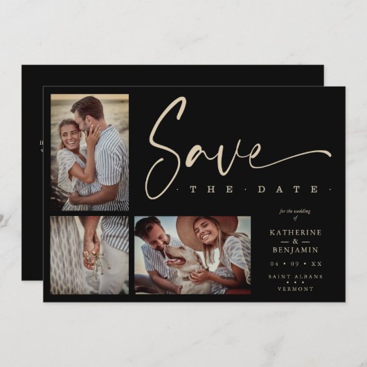 Black Chic Trendy Collage Wedding Covid19 3 Photos (Voorkant / Achterkant)