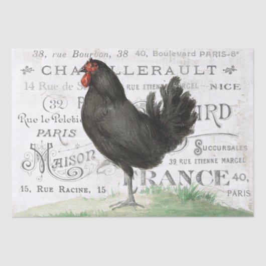 Black Chicken Hen French City Name Paris Decoupage Tissuepapier (Voorkant)