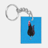 Black Chicken on Sponged Blue Background Sleutelhanger (Voorkant Links)