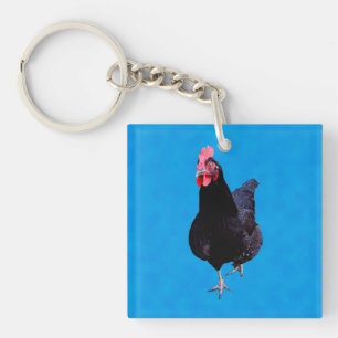 Black Chicken on Sponged Blue Background Sleutelhanger