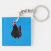 Black Chicken on Sponged Blue Background Sleutelhanger (Achterkant)