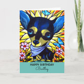 Black Chihuahua Birthday Dog Teal Artwork Kaart (Voorkant)