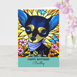 Black Chihuahua Birthday Dog Teal Artwork Kaart