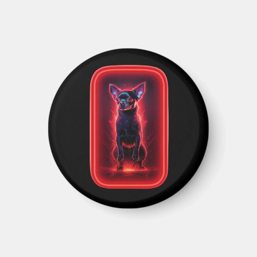 Black Chihuahua Dances Amidst Neon Red Light Magneet (Voorkant)