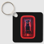 Black Chihuahua Dances Amidst Neon Red Light Sleutelhanger (Voorkant)