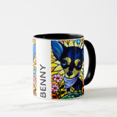 Black Chihuahua Dog Cartoon Art Persoonlijke naam Mok (Voorkant rechts)