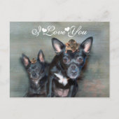 Black Chihuahua Dog met Mouse waar ik van hou Briefkaart (Voorkant)