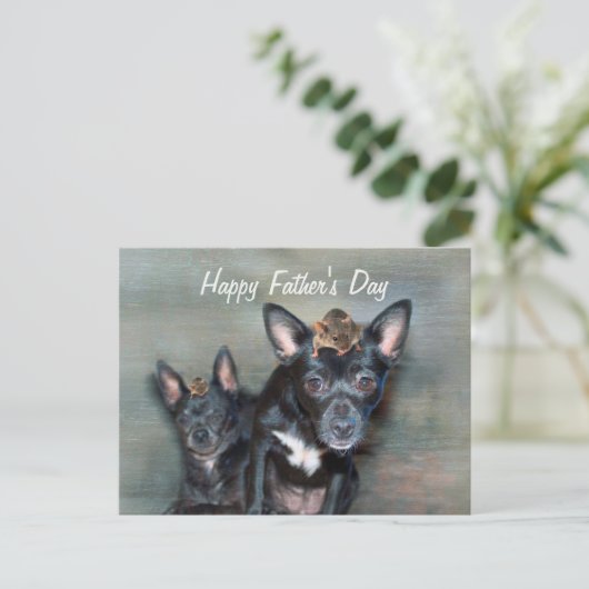 Black Chihuahua Dog met muis-Vaderdag Briefkaart (Staand voorkant)