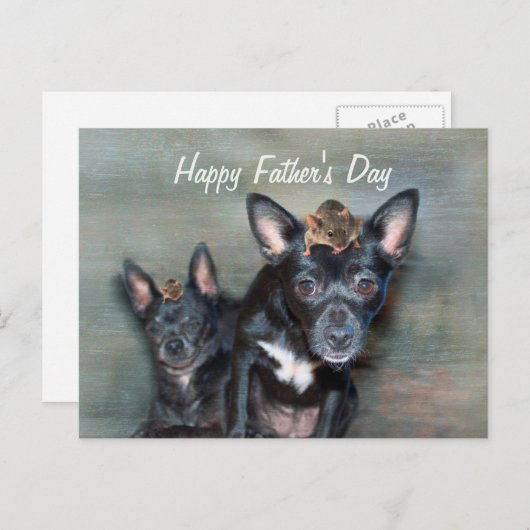 Black Chihuahua Dog met muis-Vaderdag Briefkaart (Voorkant / Achterkant)