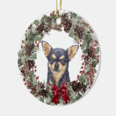 Black Chihuahua Dog Pinecone Wreath Personalized Keramisch Ornament (Links)