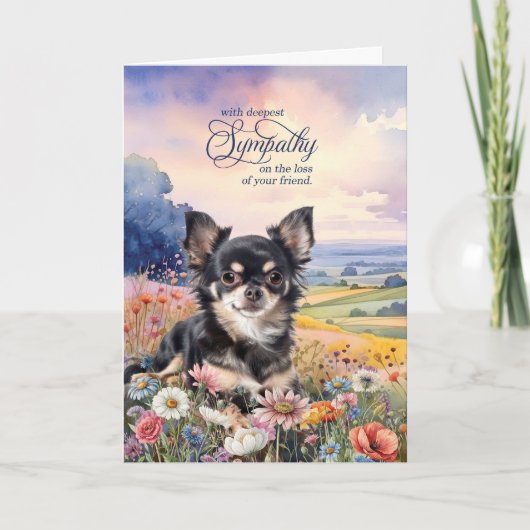 Black Chihuahua Field of Wildflowers Pet Sympathy Kaart (Voorkant)