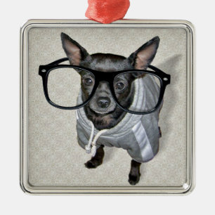 Black Chihuahua met bril foto Metalen Ornament