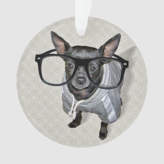 Black Chihuahua met bril foto Ornament (voorkant)