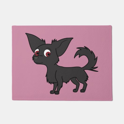 Black Chihuahua met Long Hair Deurmat (Voorkant)