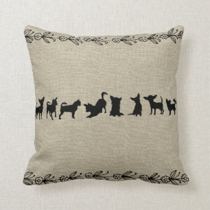 Black Chihuahua Silhouette  Floral Pillow Kussen