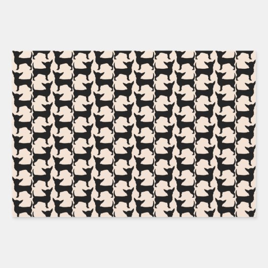 Black Chihuahua Silhouette Tiled Pattern Inpakpapier Vel (Voorkant 3)