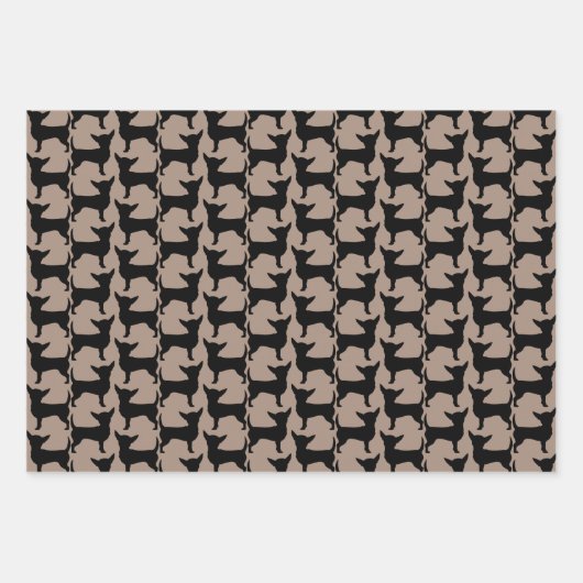 Black Chihuahua Silhouette Tiled Pattern Inpakpapier Vel (Voorkant 2)