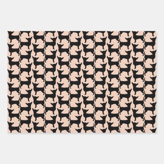 Black Chihuahua Silhouette Tiled Pattern Inpakpapier Vel (Voorkant)