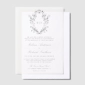 Black Chinoiserie Crest Monogram Huwelijk Vellum Uitnodigingen (Offset)