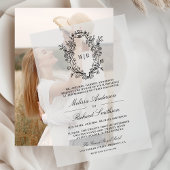 Black Chinoiserie Crest Monogram Huwelijk Vellum Uitnodigingen