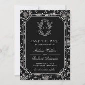 Black Chinoiserie Crest Photo Wedding Save The Date (Voorkant)