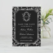 Black Chinoiserie Crest Photo Wedding Save The Date (Staand voorkant)