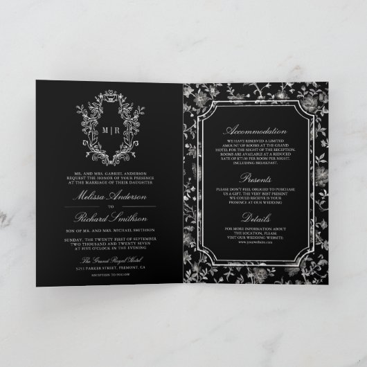Black Chinoiserie Crest QR Code Wedding (Binnen)