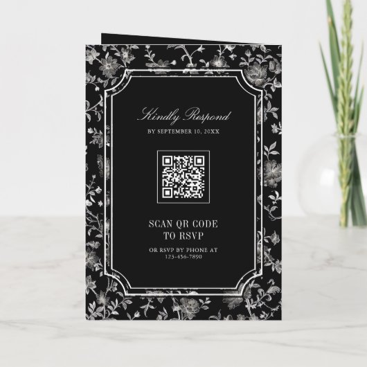 Black Chinoiserie Crest QR Code Wedding (Achterkant)