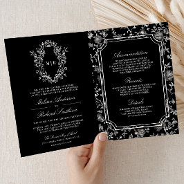 Black Chinoiserie Crest QR Code Wedding
