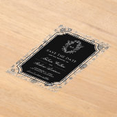 Black Chinoiserie Crest Wedding Save the Date Acryl Uitnodigingen (Laagn)