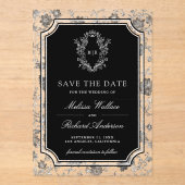 Black Chinoiserie Crest Wedding Save the Date Acryl Uitnodigingen (Voorkant)