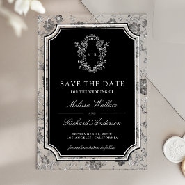 Black Chinoiserie Crest Wedding Save the Date Acryl Uitnodigingen
