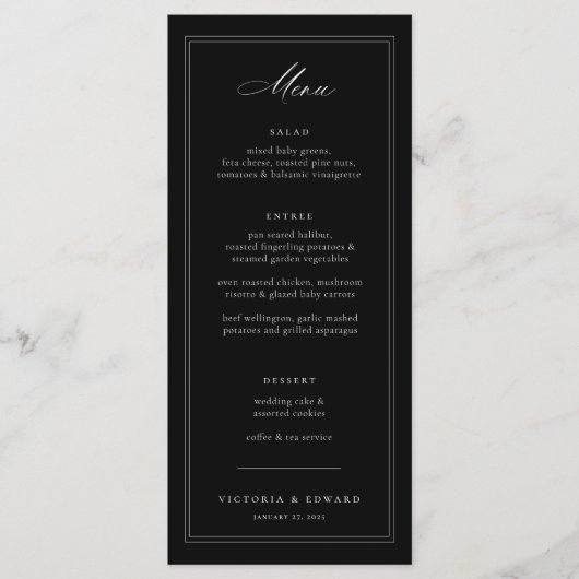 Black Chinoiserie Floral Wedding Menu (Voorkant)